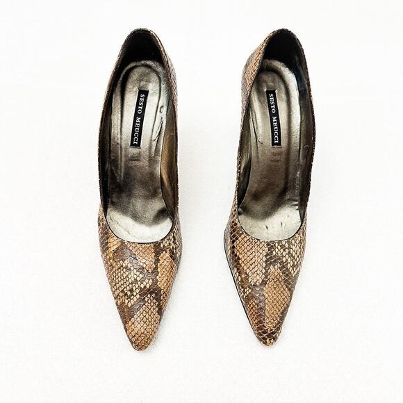Sesto Meucci Snakeskin Lather Pointy Toe Heels Nude Brown Size 10 - Picture 1 of 5